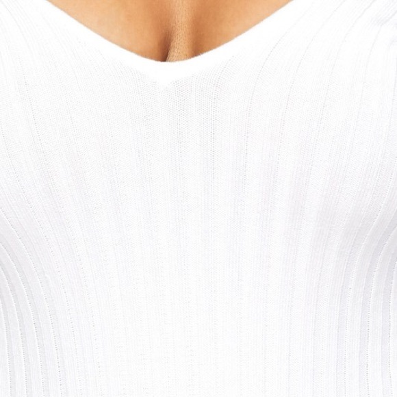 SOLD OUT CLEARANCE White Ribbed Knit Off Shoulder Bodysuit Long Slv - Picture 4 of 4